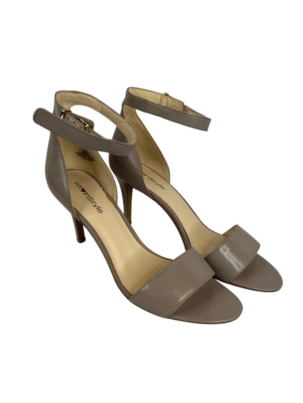 Nine West In Style Size 10.5 M 3 Inch Gray Leather Ankle Strap Heels